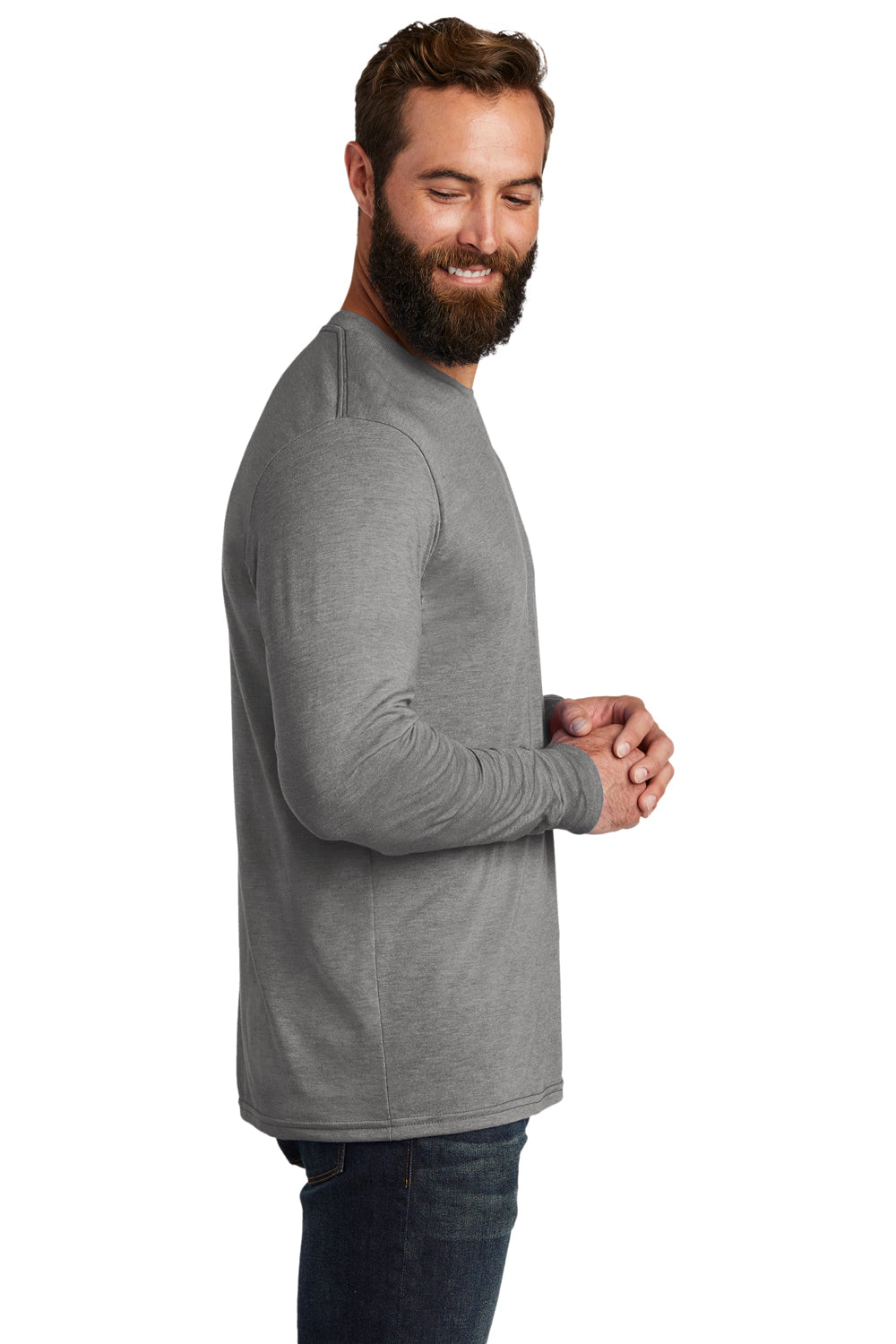 Allmade AL6004 Mens Long Sleeve Crewneck T-Shirt Aluminum Grey Model Side