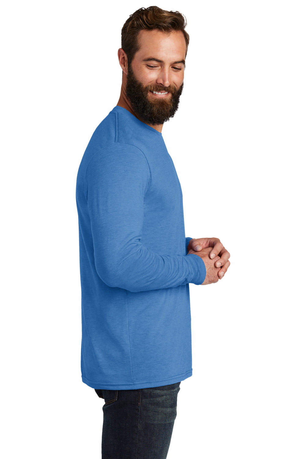 Allmade AL6004 Mens Long Sleeve Crewneck T-Shirt Azure Blue Model Side