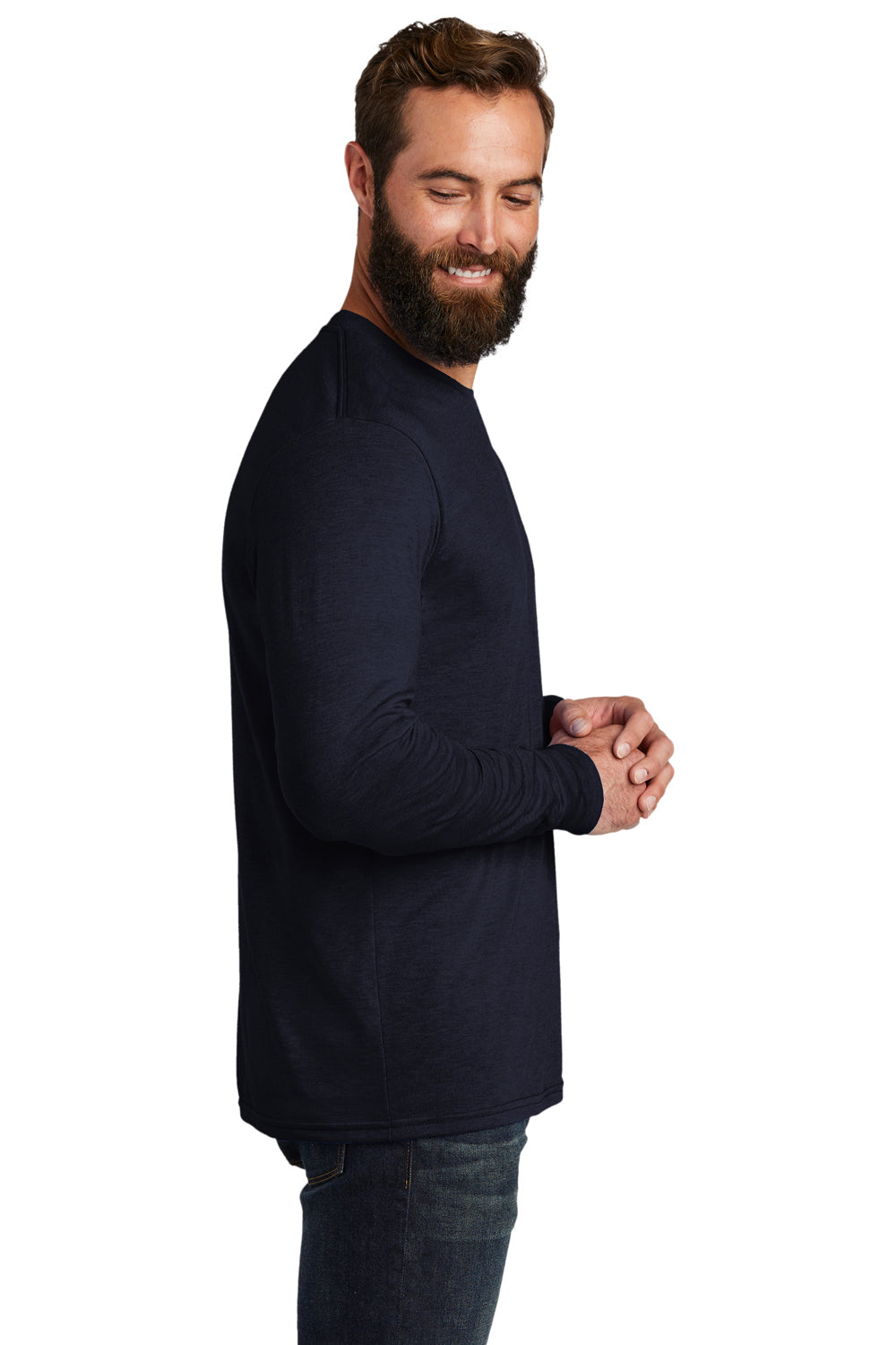 Allmade AL6004 Mens Long Sleeve Crewneck T-Shirt Night Sky Navy Blue Model Side