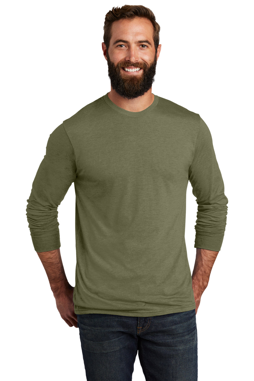 Allmade AL6004 Mens Long Sleeve Crewneck T-Shirt Olive You Green Model Front