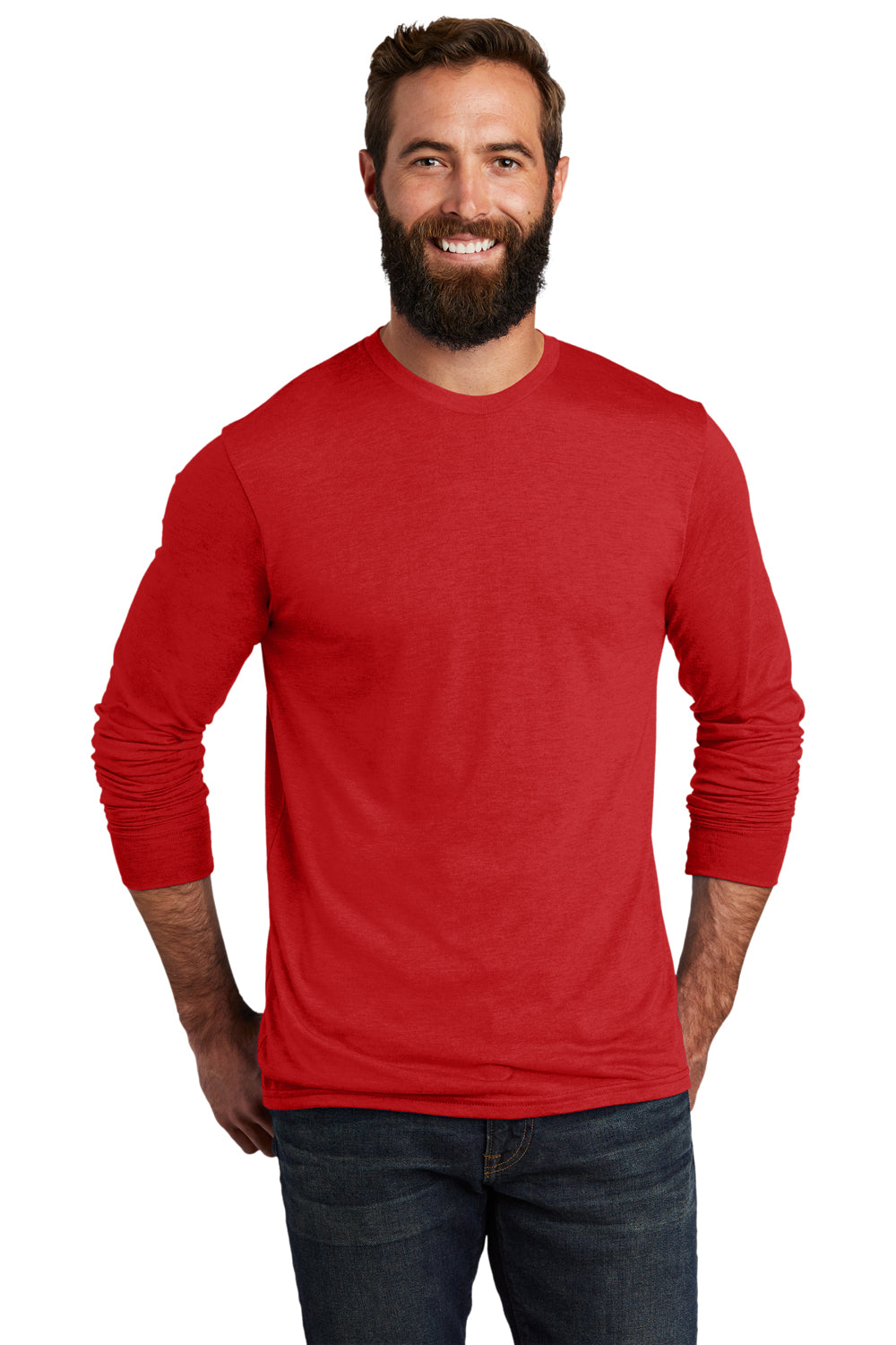 Allmade AL6004 Mens Long Sleeve Crewneck T-Shirt Rise Up Red Model Front