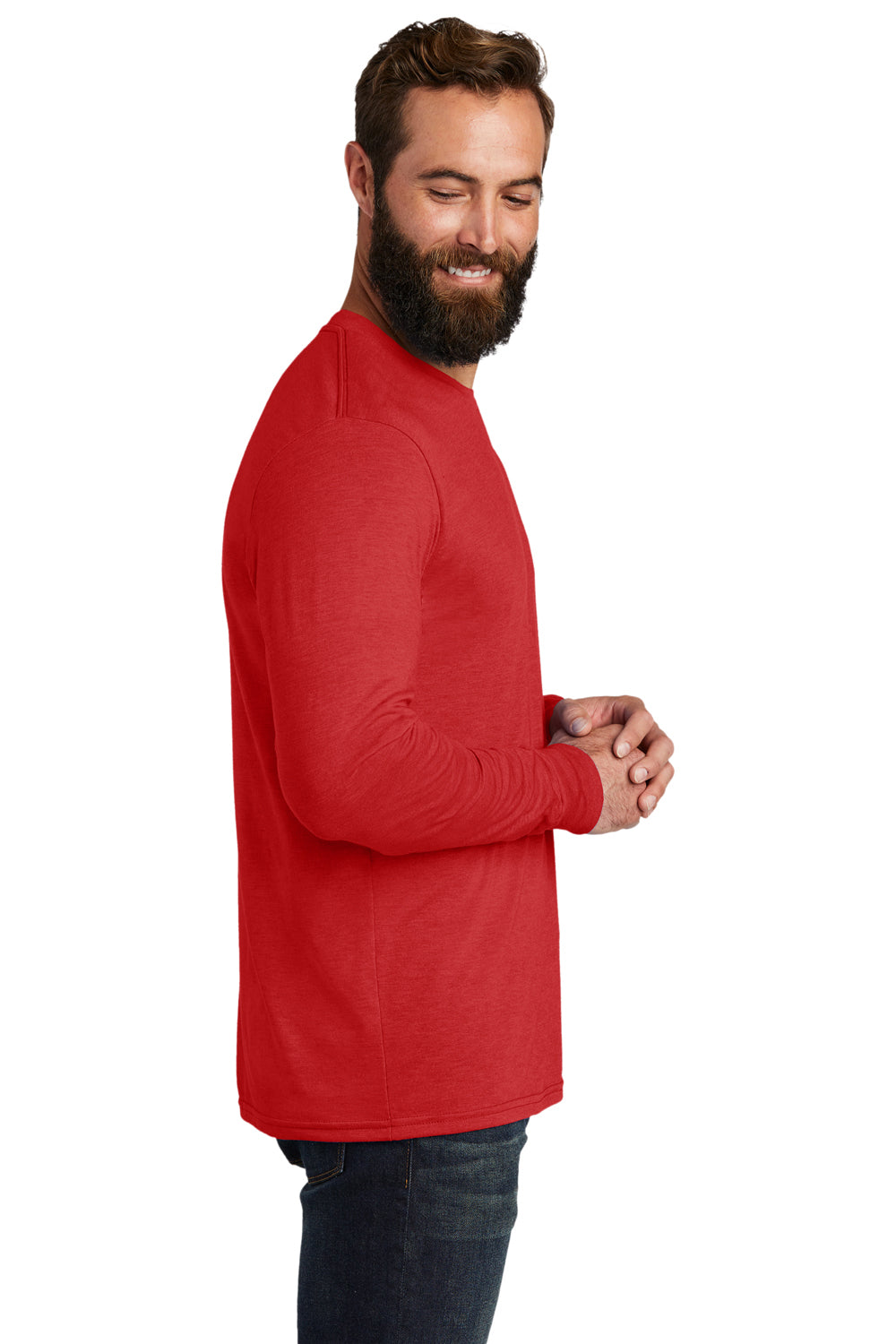 Allmade AL6004 Mens Long Sleeve Crewneck T-Shirt Rise Up Red Model Side