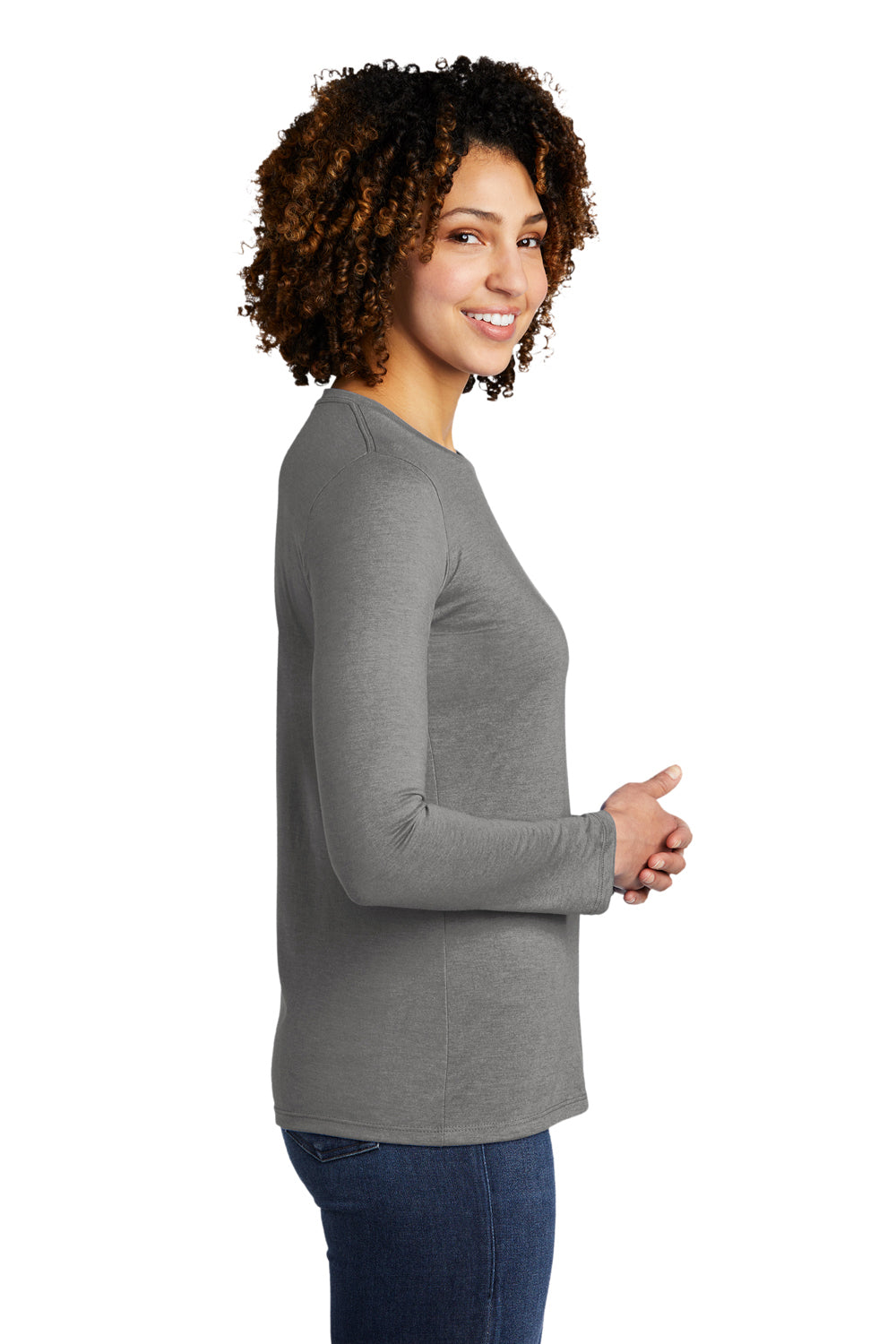 Allmade AL6008 Womens Long Sleeve Crewneck T-Shirt Aluminum Grey Model Side