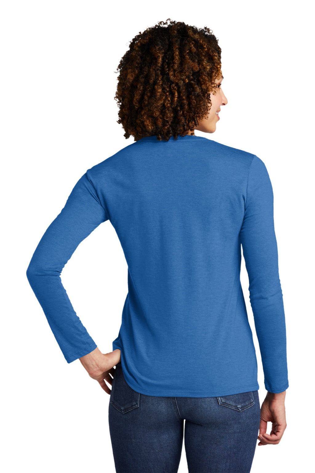 Allmade AL6008 Womens Long Sleeve Crewneck T-Shirt Azure Blue Model Back