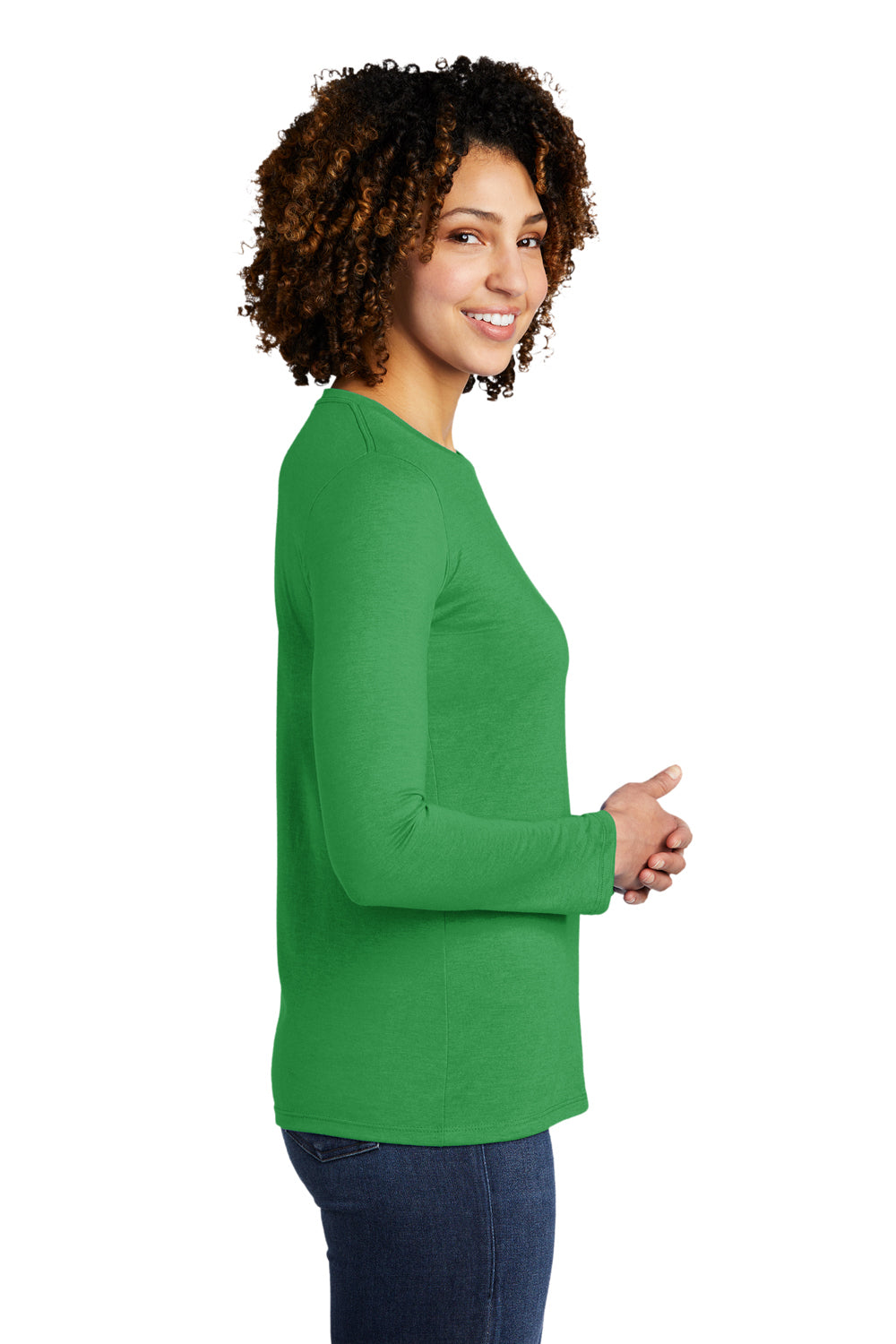 Allmade AL6008 Womens Long Sleeve Crewneck T-Shirt Enviro Green Model Side