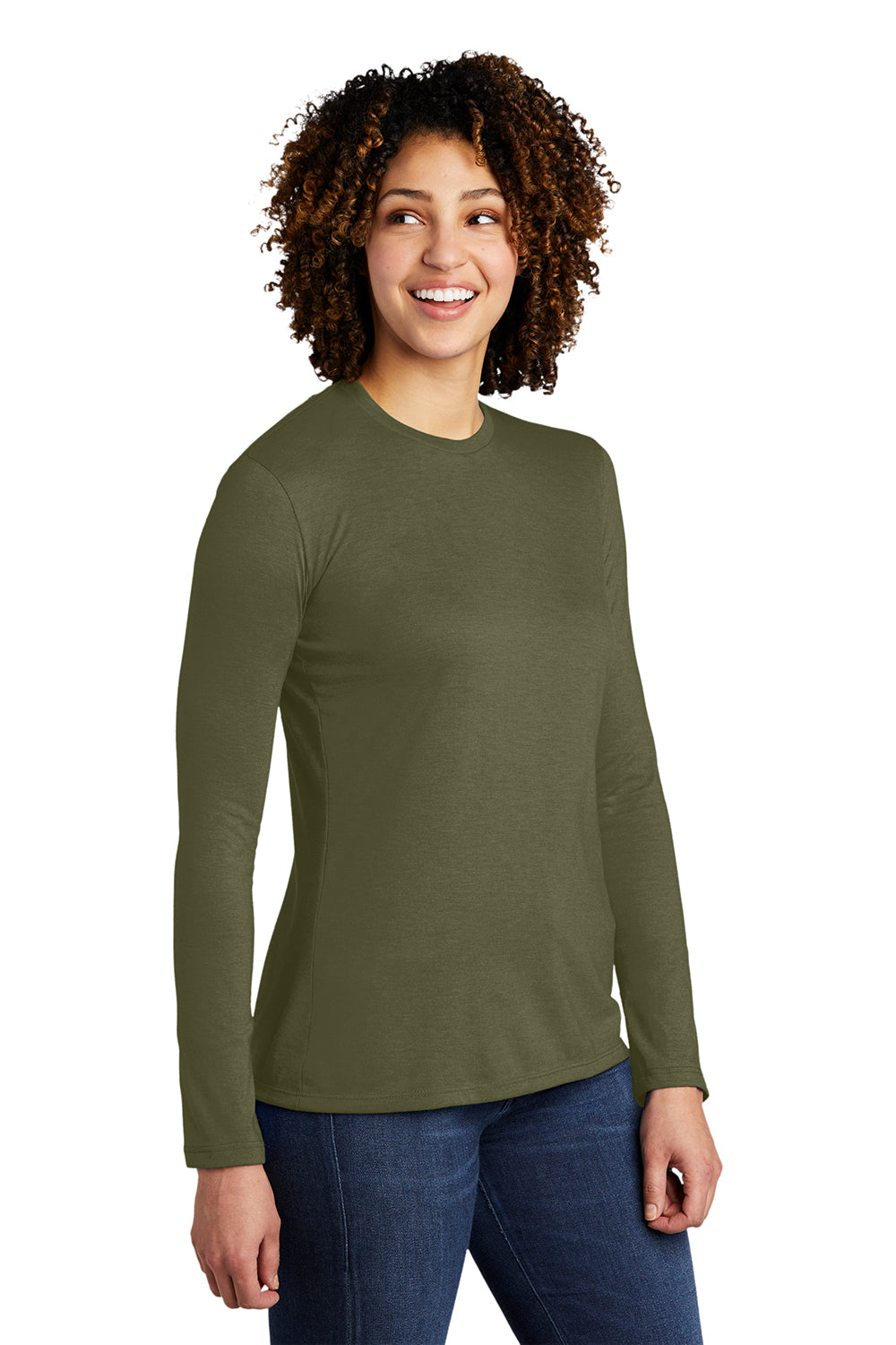 Allmade AL6008 Womens Long Sleeve Crewneck T-Shirt Olive You Green Model 3Q