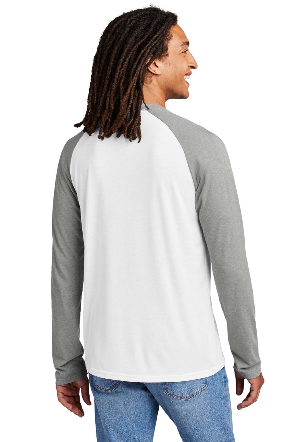 Allmade AL6009 Mens Colorblock Long Sleeve Crewneck T-Shirt Bright White/Aluminum Grey Model Back
