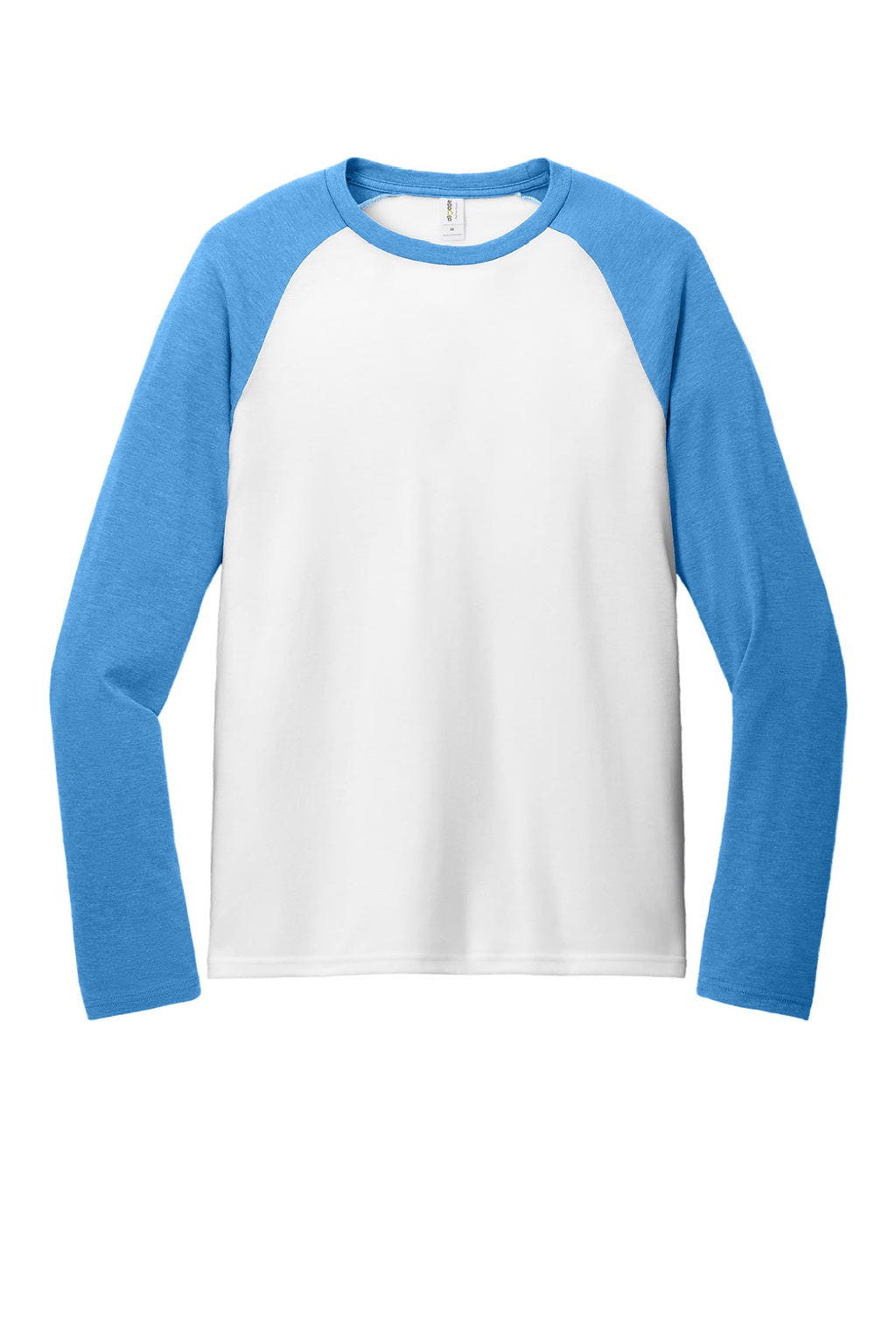 Allmade AL6009 Mens Colorblock Long Sleeve Crewneck T-Shirt Bright White/Azure Blue Flat Front