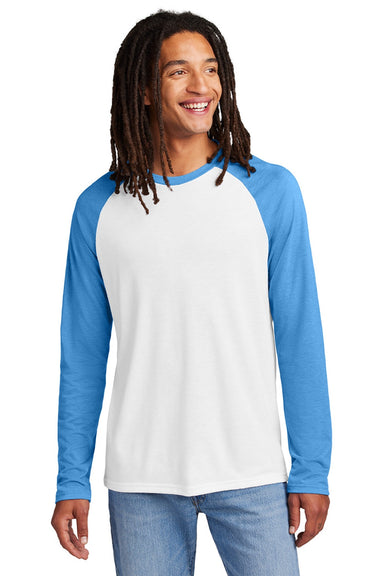 Allmade AL6009 Mens Colorblock Long Sleeve Crewneck T-Shirt Bright White/Azure Blue Model Front