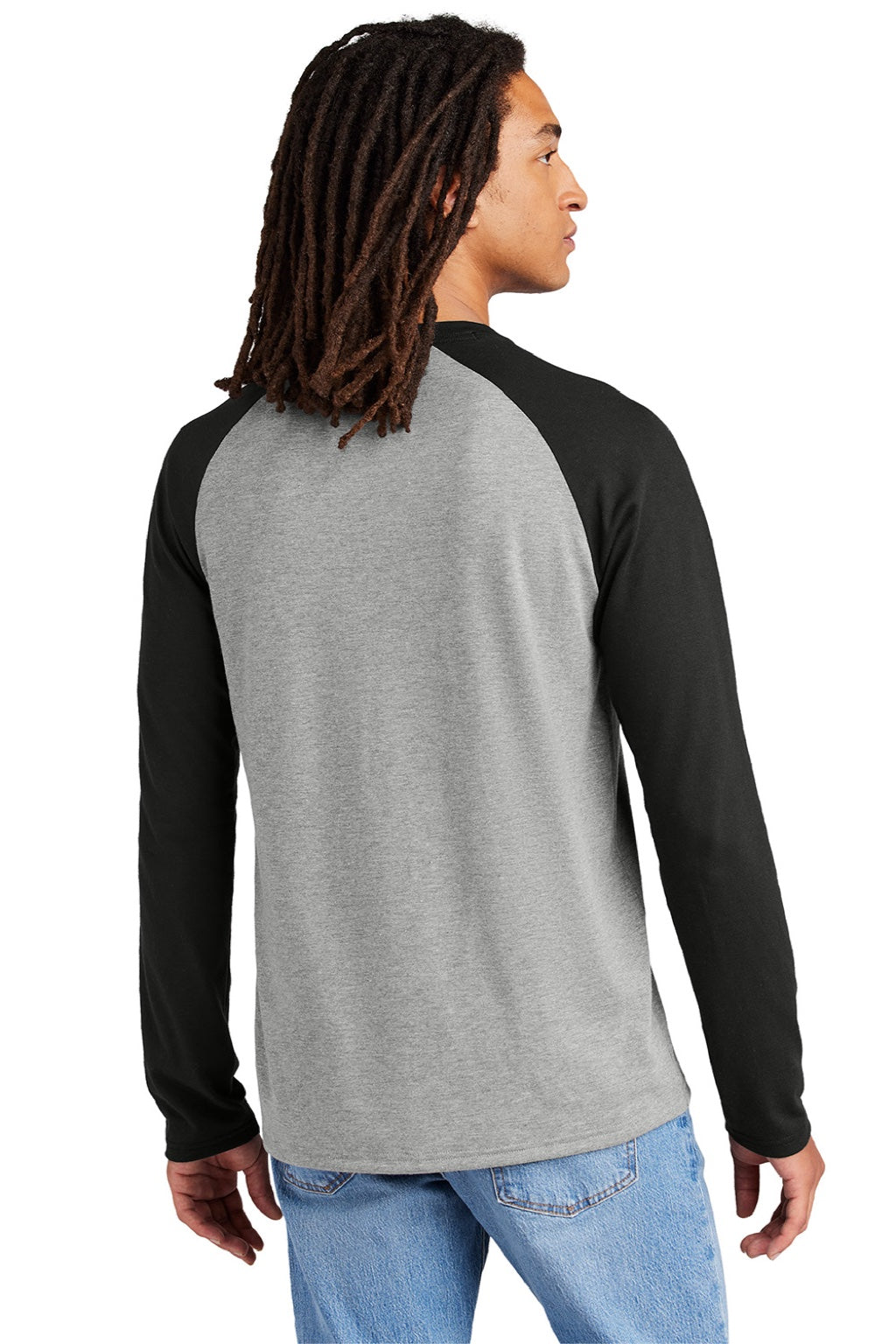 Allmade AL6009 Mens Colorblock Long Sleeve Crewneck T-Shirt Aluminum Grey/Deep Black Model Back
