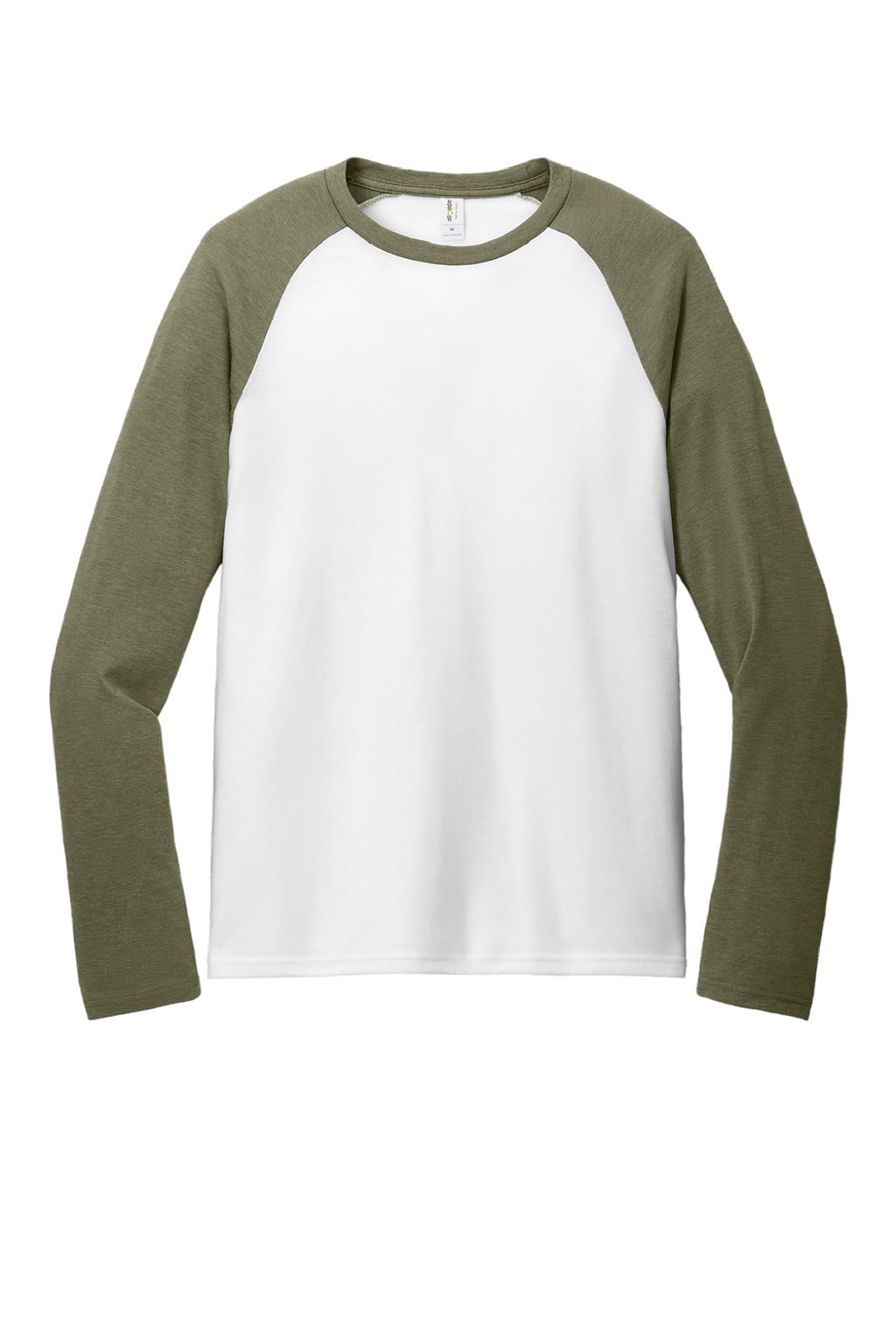 Allmade AL6009 Mens Colorblock Long Sleeve Crewneck T-Shirt Bright White/Olive You Green Flat Front