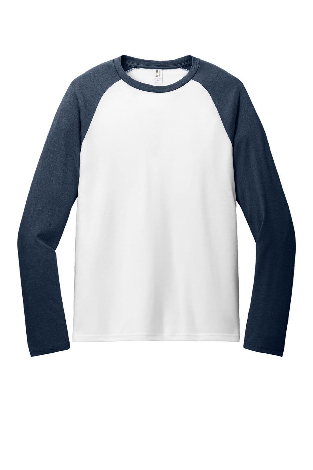 Allmade AL6009 Mens Colorblock Long Sleeve Crewneck T-Shirt Bright White/Rebel Blue Flat Front