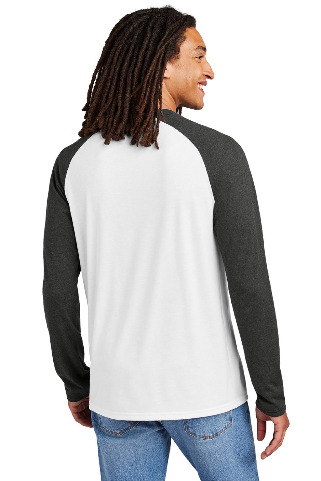 Allmade AL6009 Mens Colorblock Long Sleeve Crewneck T-Shirt Bright White/Space Black Model Back