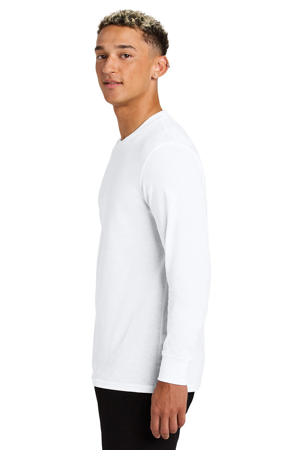 AllMade AL6104 Mens Long Sleeve Crewneck T-Shirt Bright White Model Side