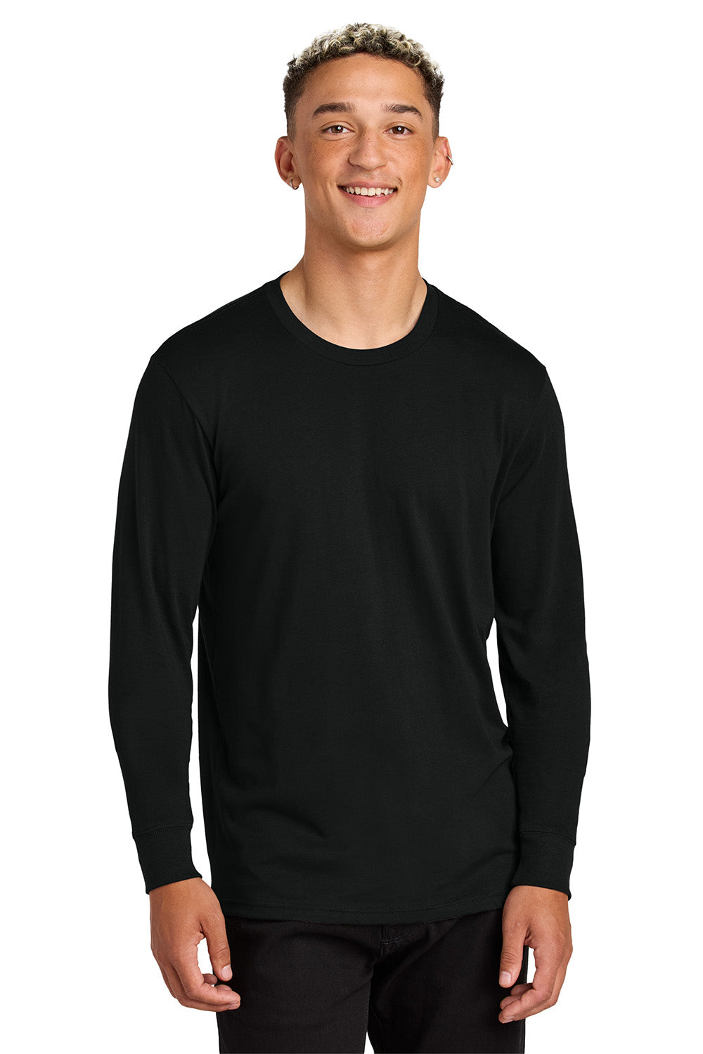 AllMade AL6104 Mens Long Sleeve Crewneck T-Shirt Deep Black Model Front