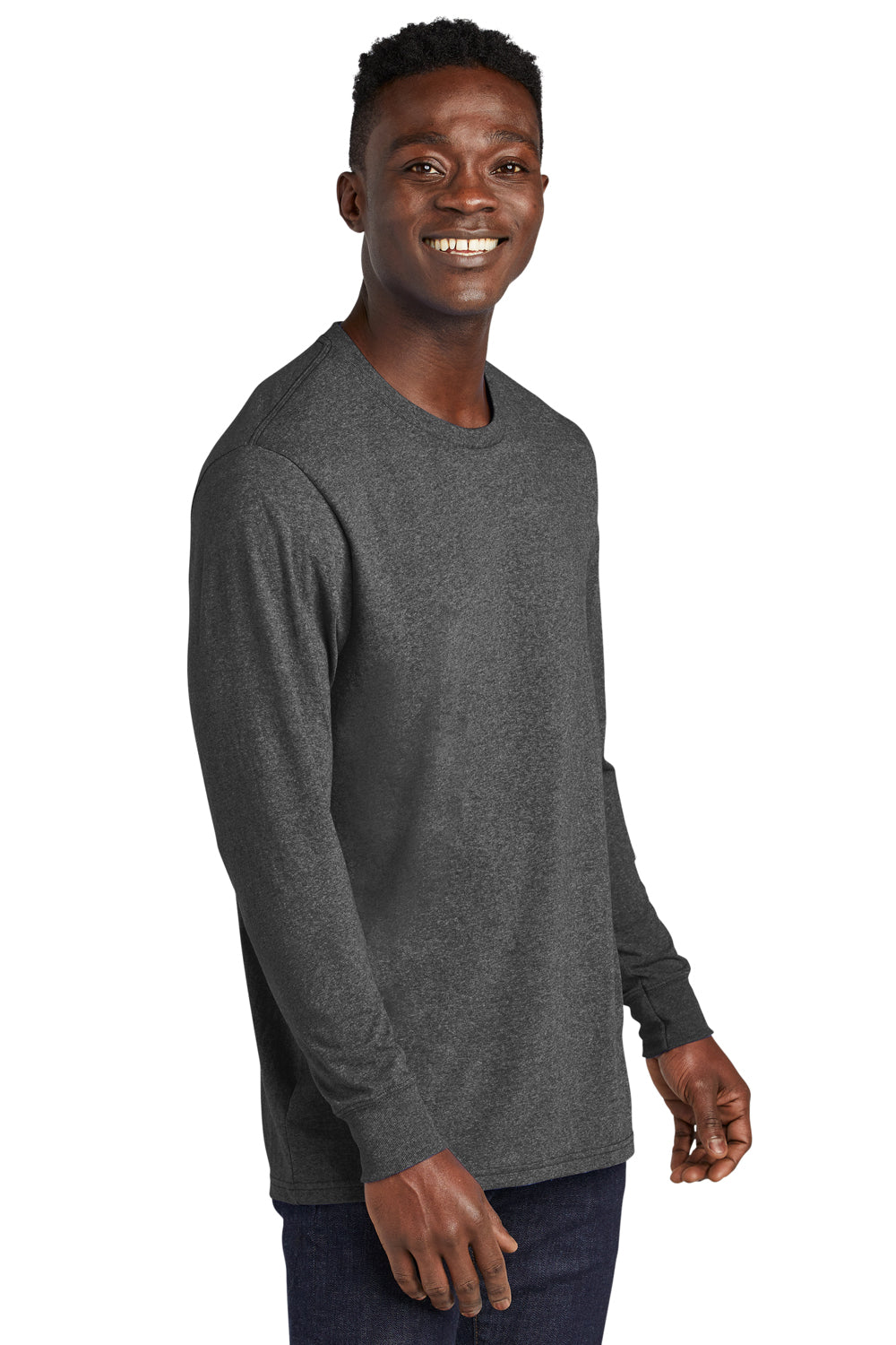 Allmade AL6204 Mens Recycled Long Sleeve Crewneck T-Shirt Heather Charcoal Grey Model 3Q