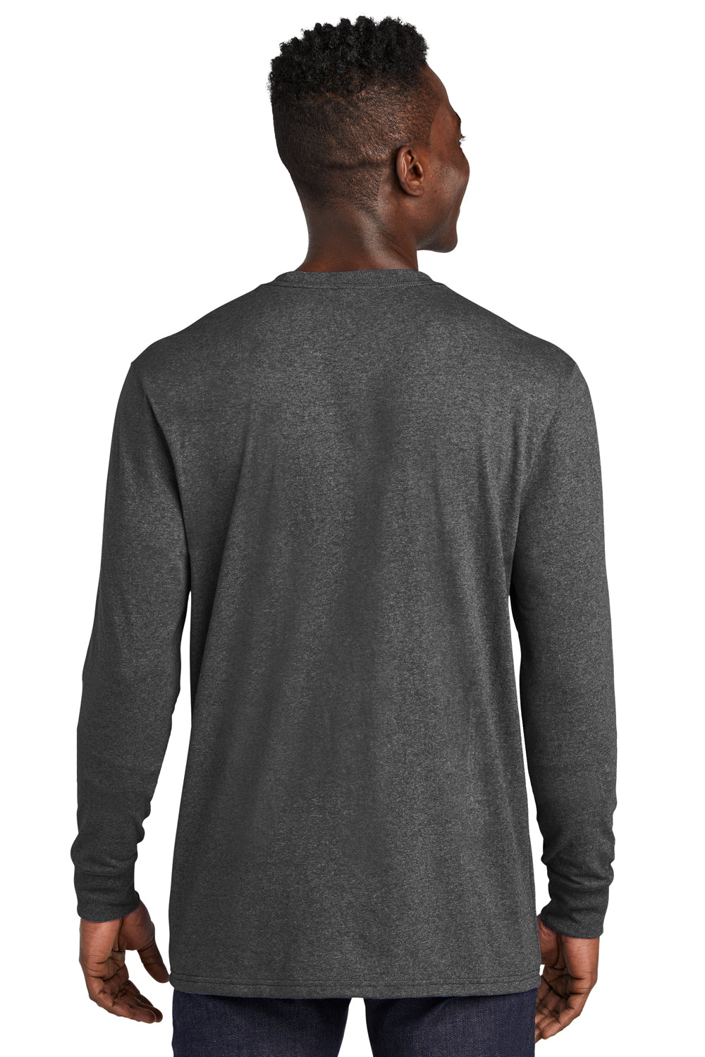 Allmade AL6204 Mens Recycled Long Sleeve Crewneck T-Shirt Heather Charcoal Grey Model Back