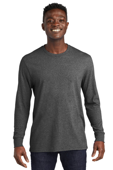 Allmade AL6204 Mens Recycled Long Sleeve Crewneck T-Shirt Heather Charcoal Grey Model Front