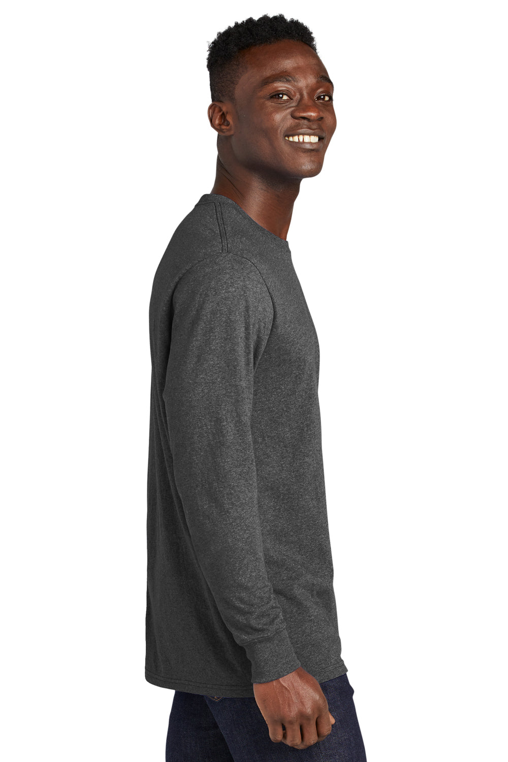 Allmade AL6204 Mens Recycled Long Sleeve Crewneck T-Shirt Heather Charcoal Grey Model Side
