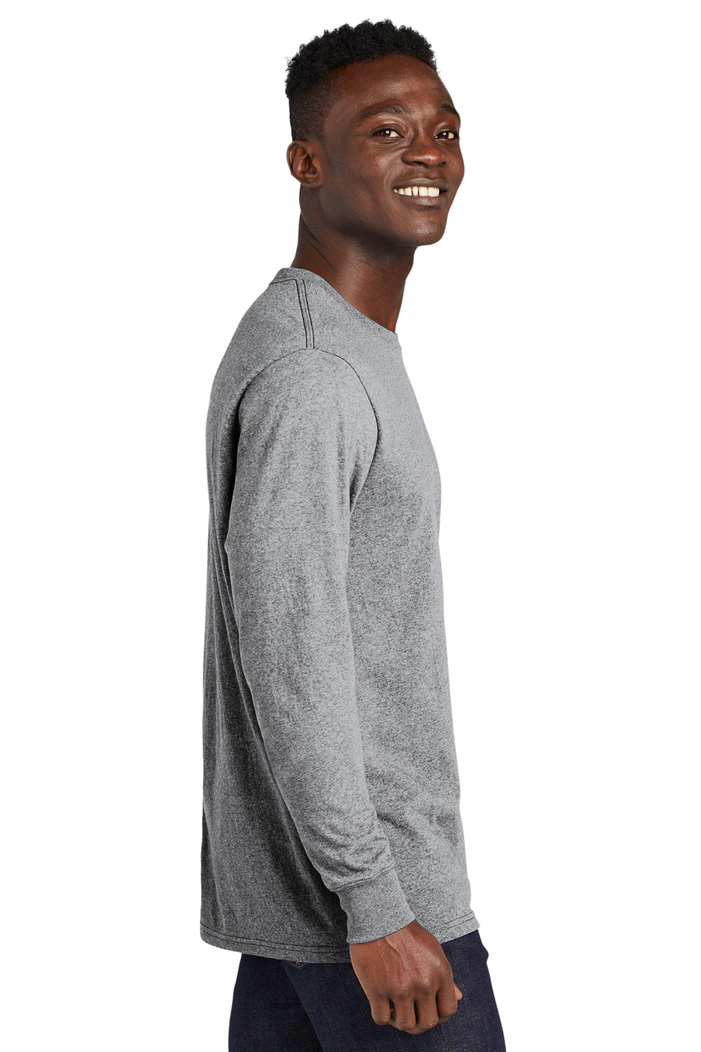 Allmade AL6204 Mens Recycled Long Sleeve Crewneck T-Shirt Heather Remade Grey Model Side