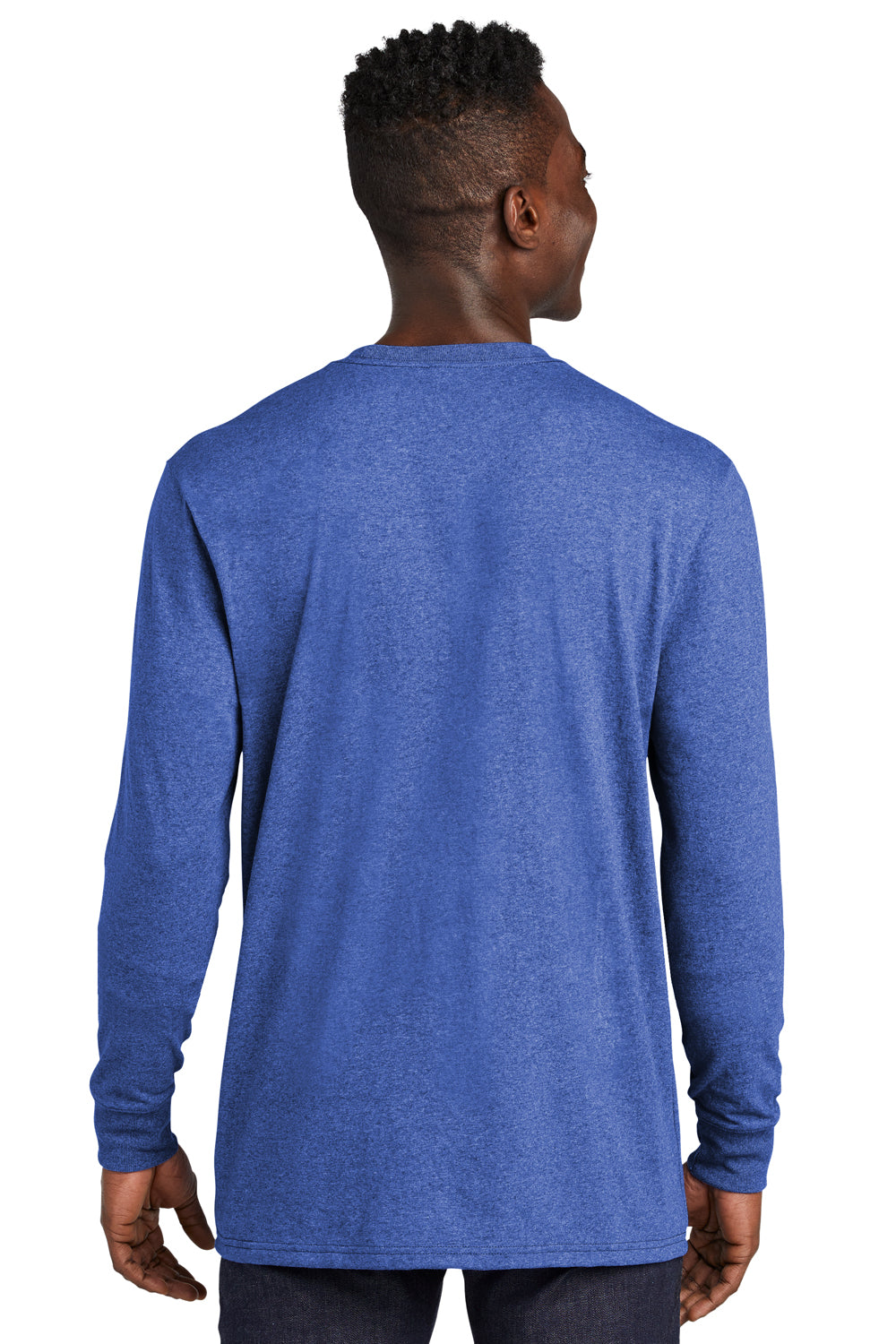 Allmade AL6204 Mens Recycled Long Sleeve Crewneck T-Shirt Heather Royal Blue Model Back