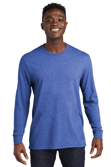 Allmade AL6204 Mens Recycled Long Sleeve Crewneck T-Shirt Heather Royal Blue Model Front