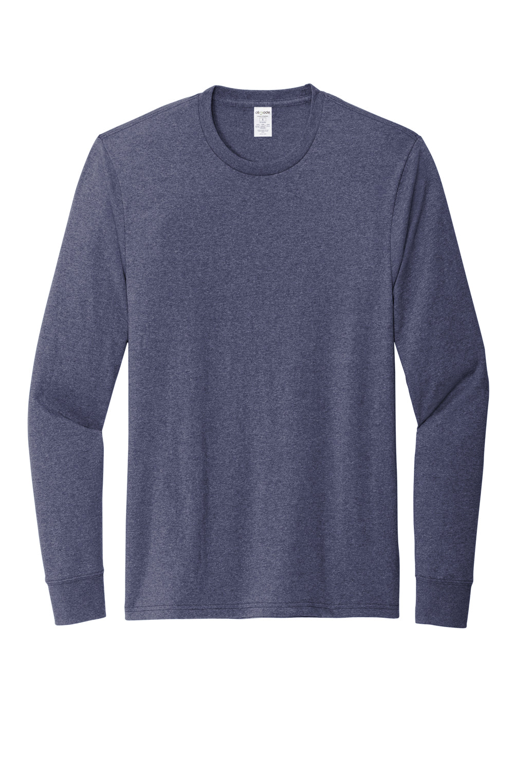 Allmade AL6204 Mens Recycled Long Sleeve Crewneck T-Shirt Heather Navy Blue Flat Front