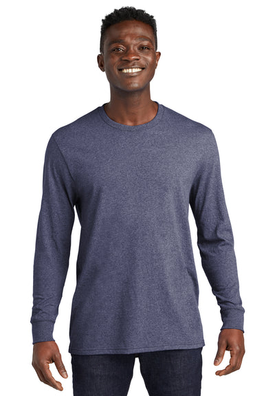 Allmade AL6204 Mens Recycled Long Sleeve Crewneck T-Shirt Heather Navy Blue Model Front
