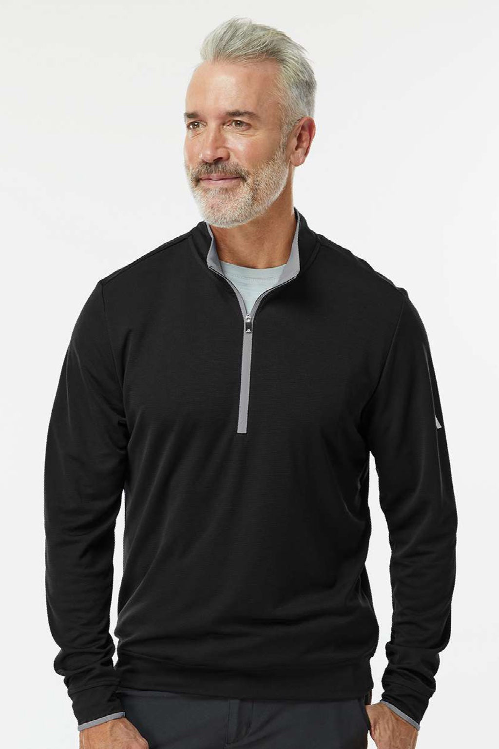 Adidas A2002 Mens 1/4 Zip Sweatshirt Black/Grey Model Front