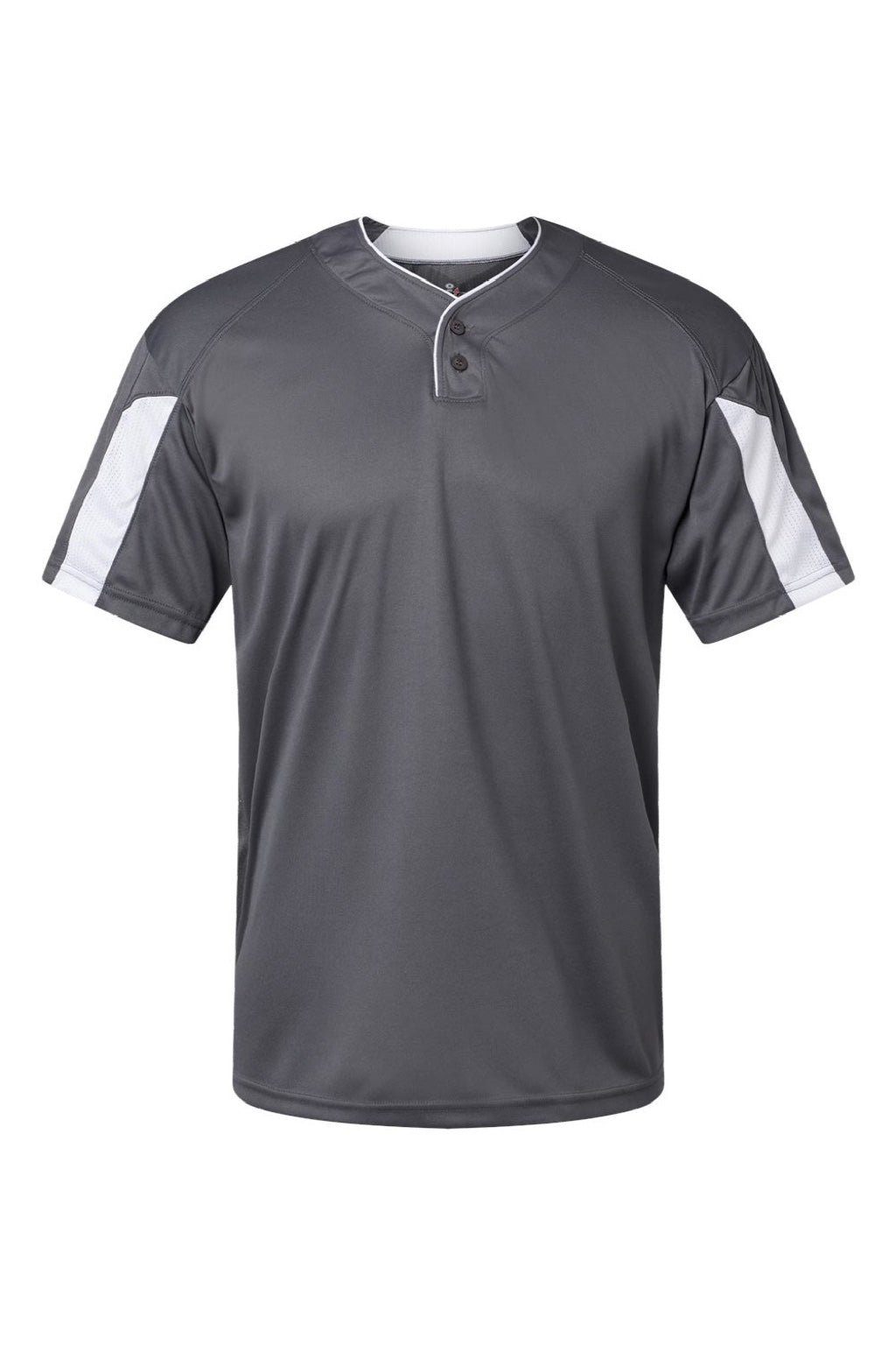 Alleson Athletic 7976 Mens Striker Placket Short Sleeve Jersey Graphite Grey/White Flat Front