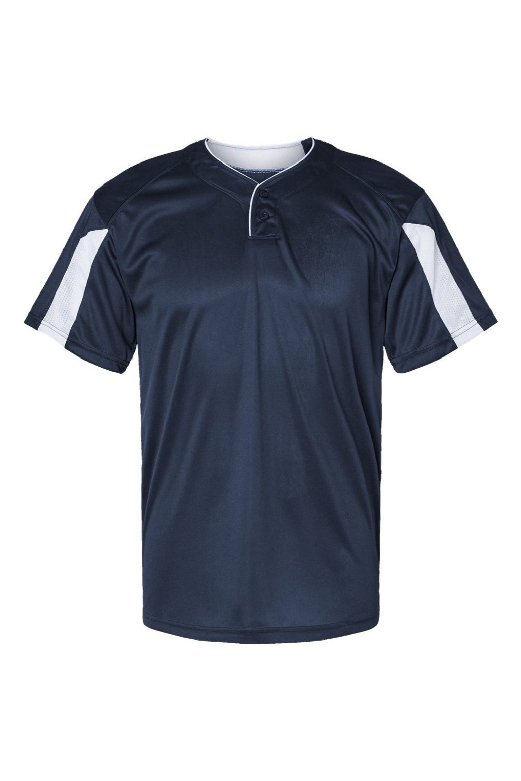 Alleson Athletic 7976 Mens Striker Placket Short Sleeve Jersey Navy Blue/White Flat Front