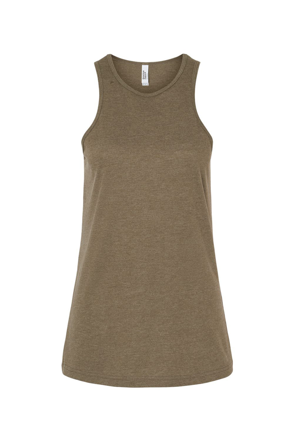 American Apparel 101CVC Womens CVC Racerneck Tank Top Heather Army Brown Flat Front