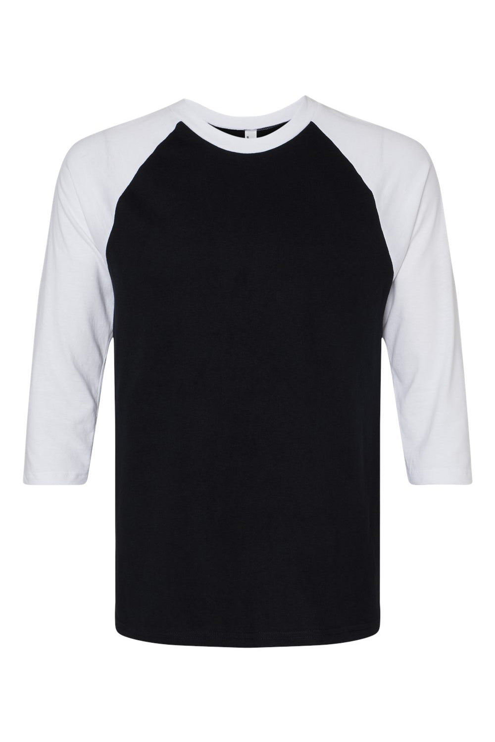 American Apparel 2003CVC Mens CVC Raglan 3/4 Sleeve Crewneck T-Shirt Black/White Flat Front