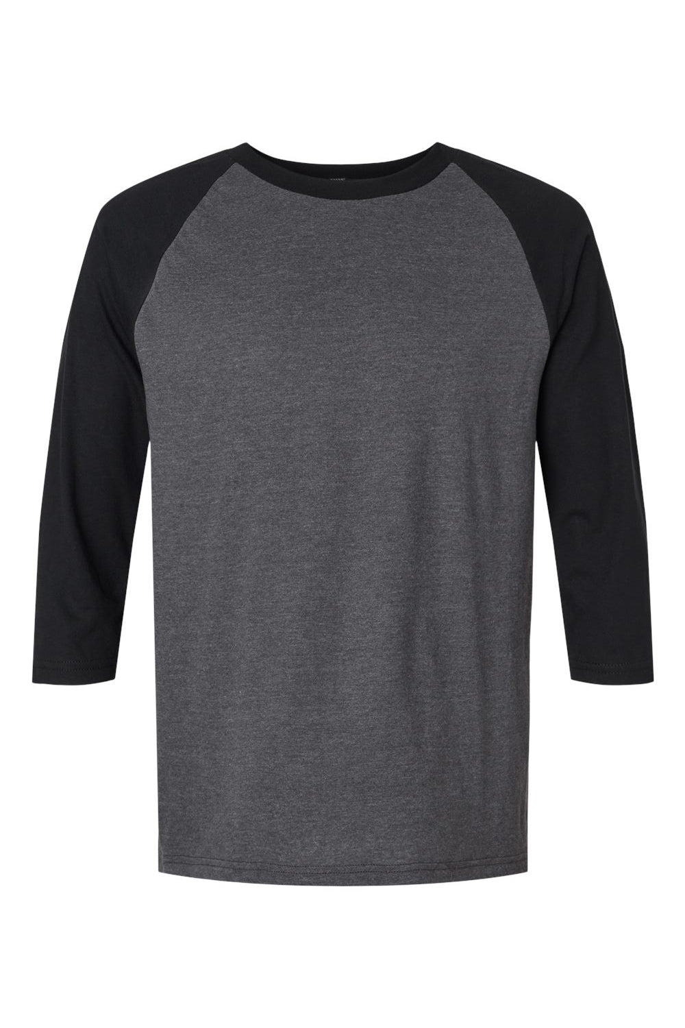 American Apparel 2003CVC Mens CVC Raglan 3/4 Sleeve Crewneck T-Shirt Heather Charcoal Grey/Black Flat Front