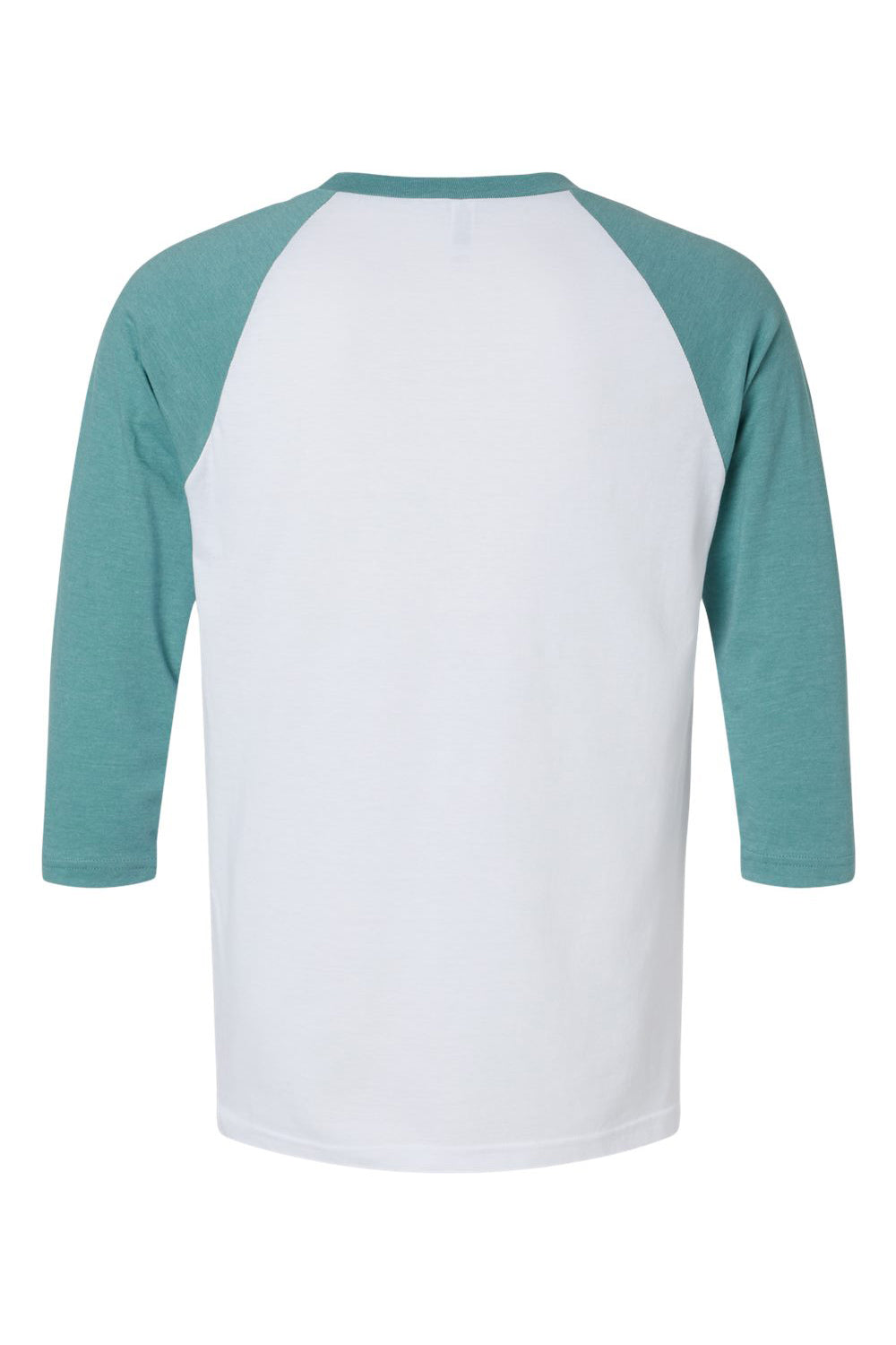 American Apparel 2003CVC Mens CVC Raglan 3/4 Sleeve Crewneck T-Shirt White/Heather Arctic Blue Flat Back