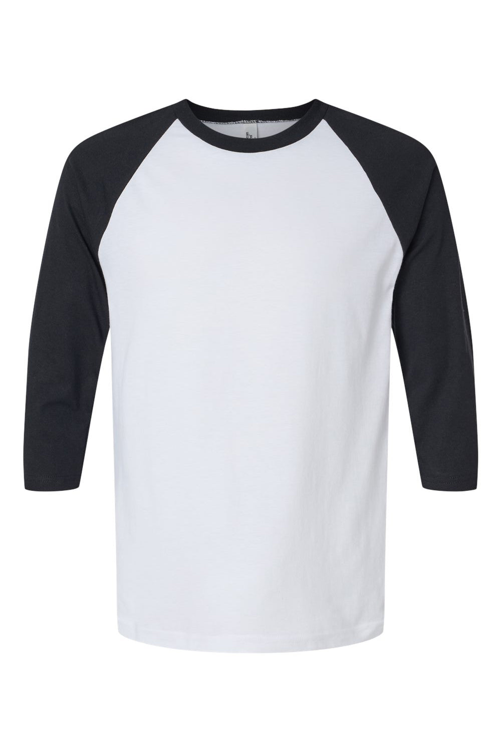 American Apparel 2003CVC Mens CVC Raglan 3/4 Sleeve Crewneck T-Shirt White/Black Flat Front