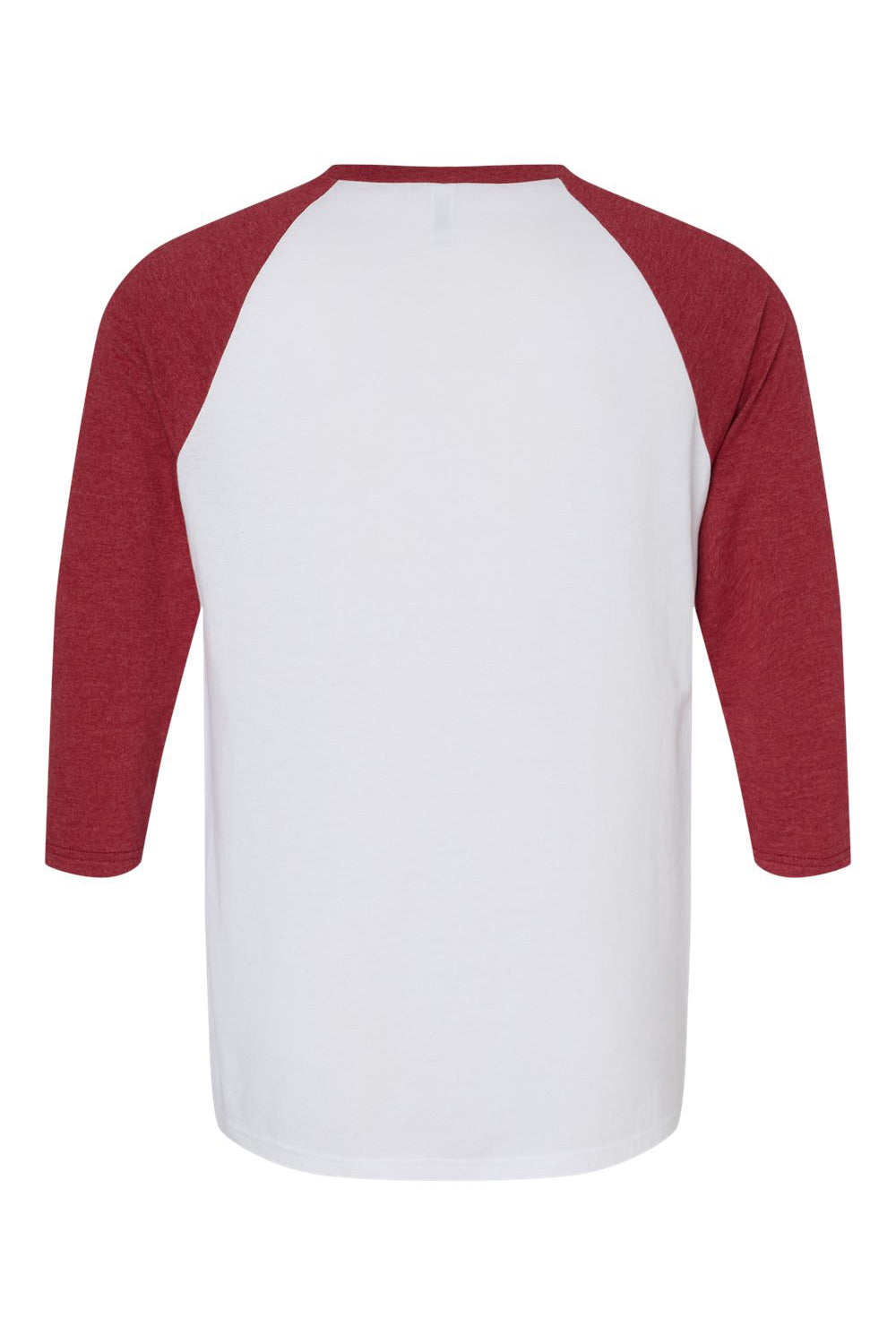 American Apparel 2003CVC Mens CVC Raglan 3/4 Sleeve Crewneck T-Shirt White/Heather Cardinal Red Flat Back