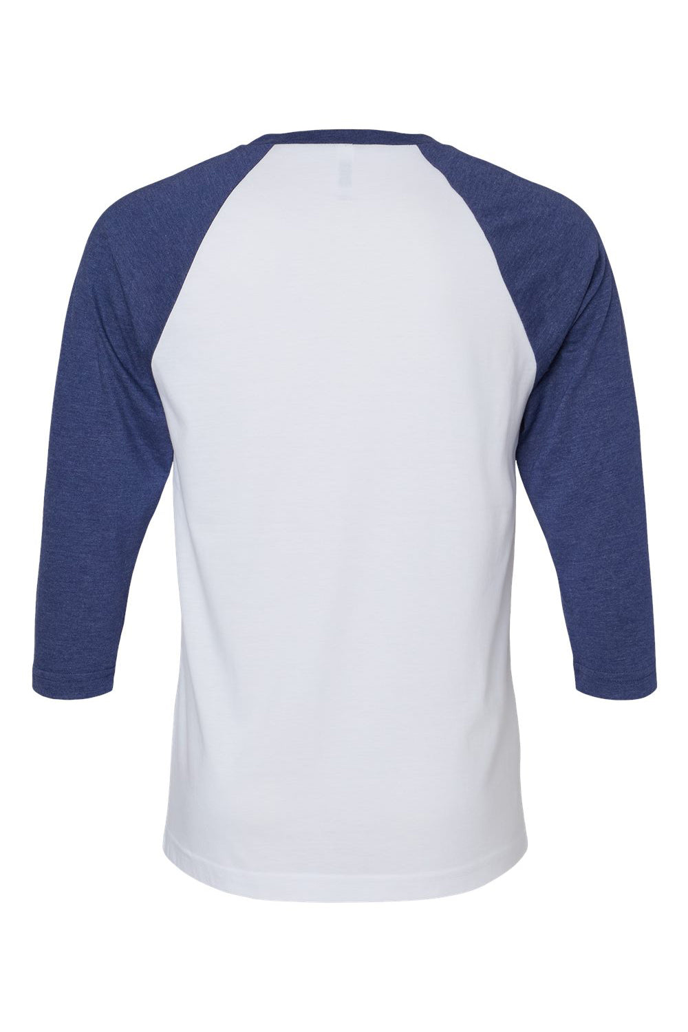 American Apparel 2003CVC Mens CVC Raglan 3/4 Sleeve Crewneck T-Shirt White/Heather Indigo Blue Flat Back
