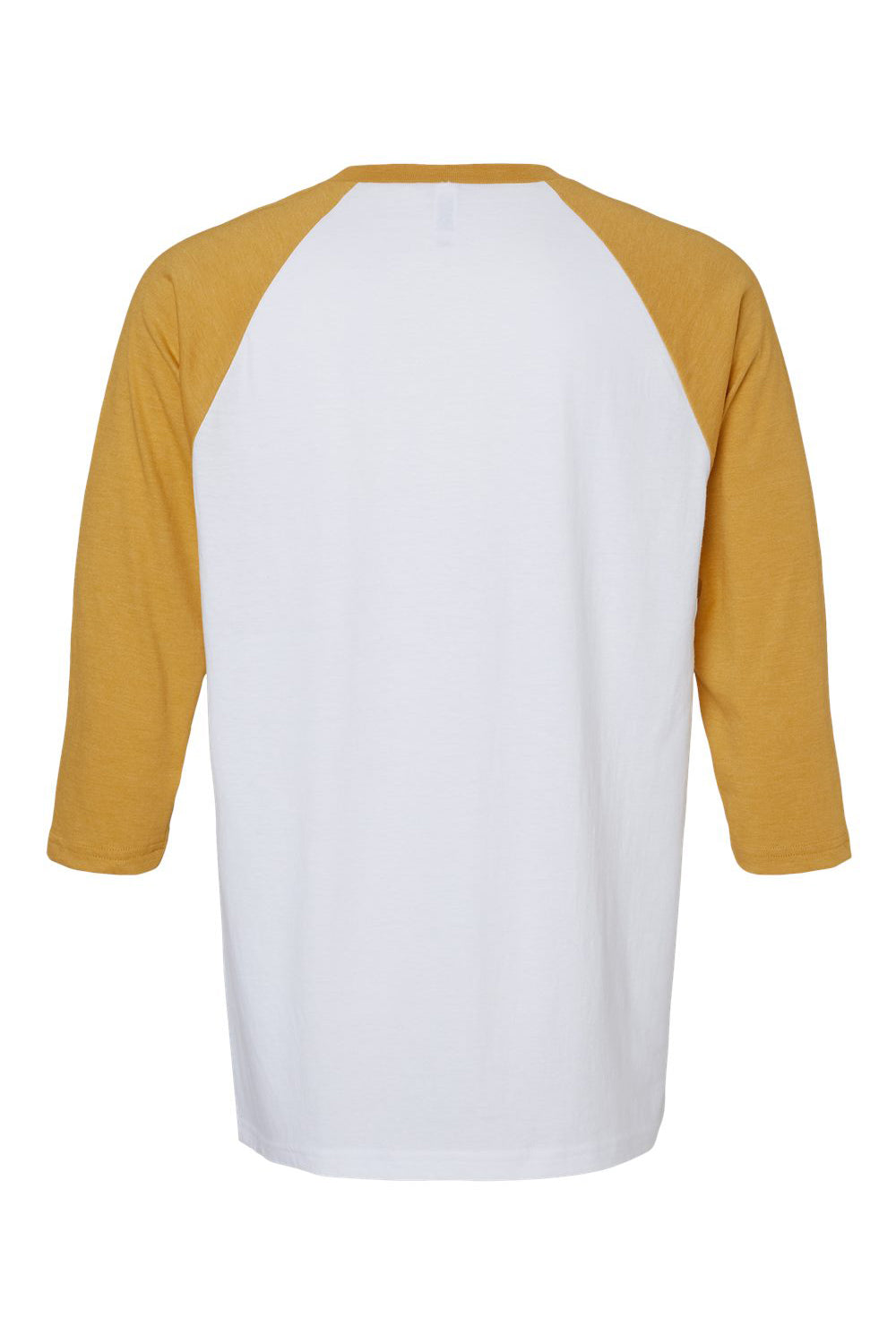 American Apparel 2003CVC Mens CVC Raglan 3/4 Sleeve Crewneck T-Shirt White/Heather Mustard Yellow Flat Back