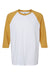 American Apparel 2003CVC Mens CVC Raglan 3/4 Sleeve Crewneck T-Shirt White/Heather Mustard Yellow Flat Front