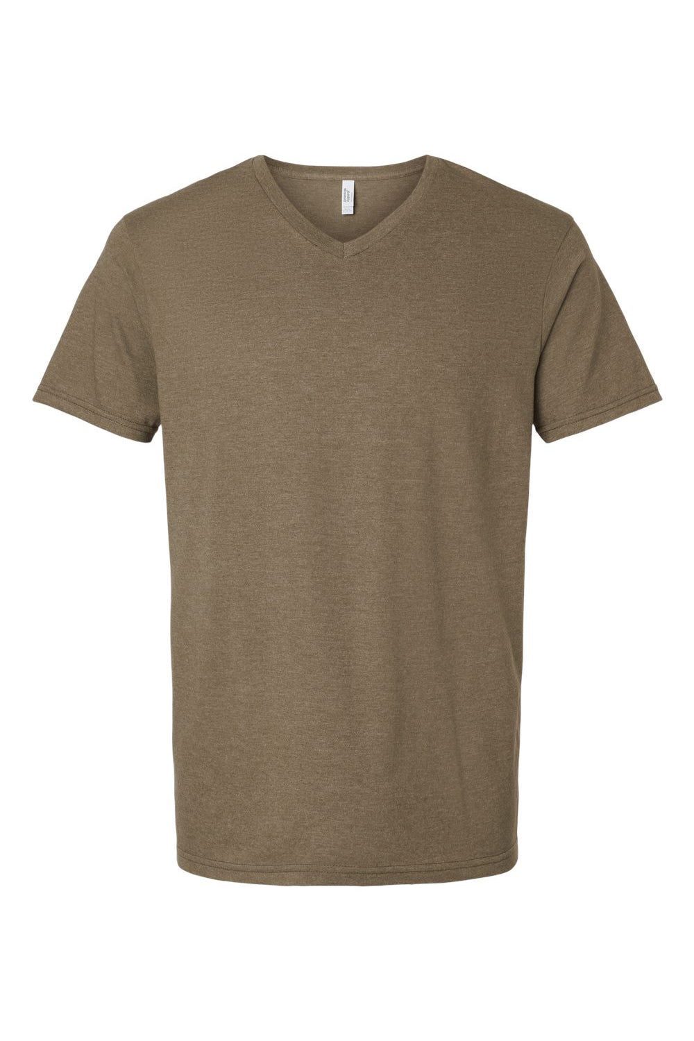 American Apparel 2006CVC Mens CVC Short Sleeve V-Neck T-Shirt Heather Army Brown Flat Front