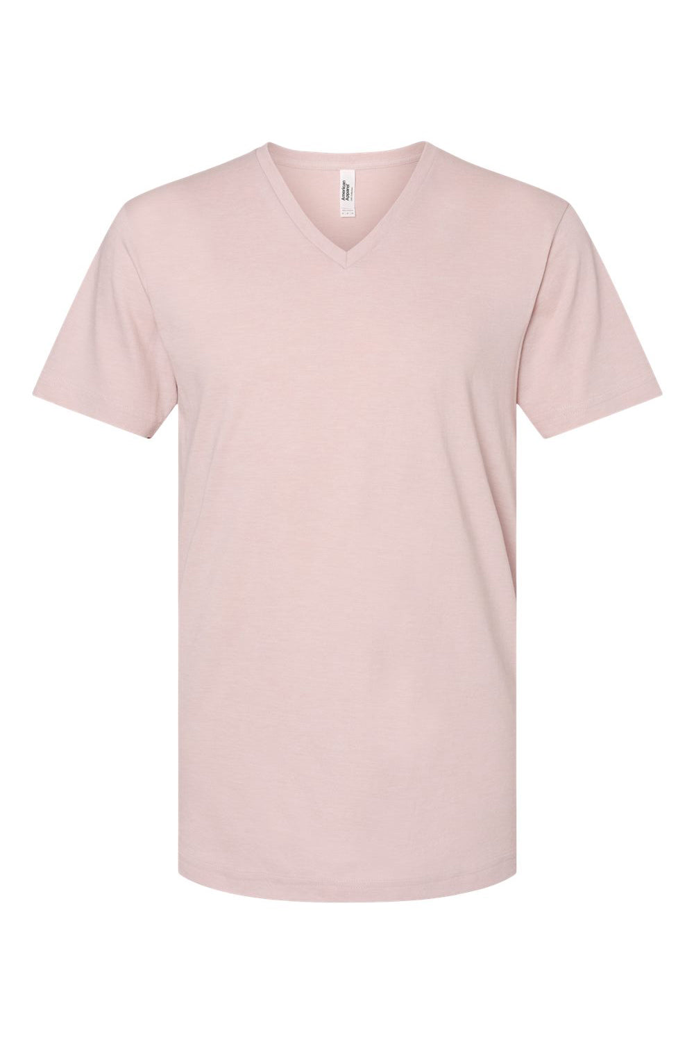 American Apparel 2006CVC Mens CVC Short Sleeve V-Neck T-Shirt Heather Blush Pink Flat Front