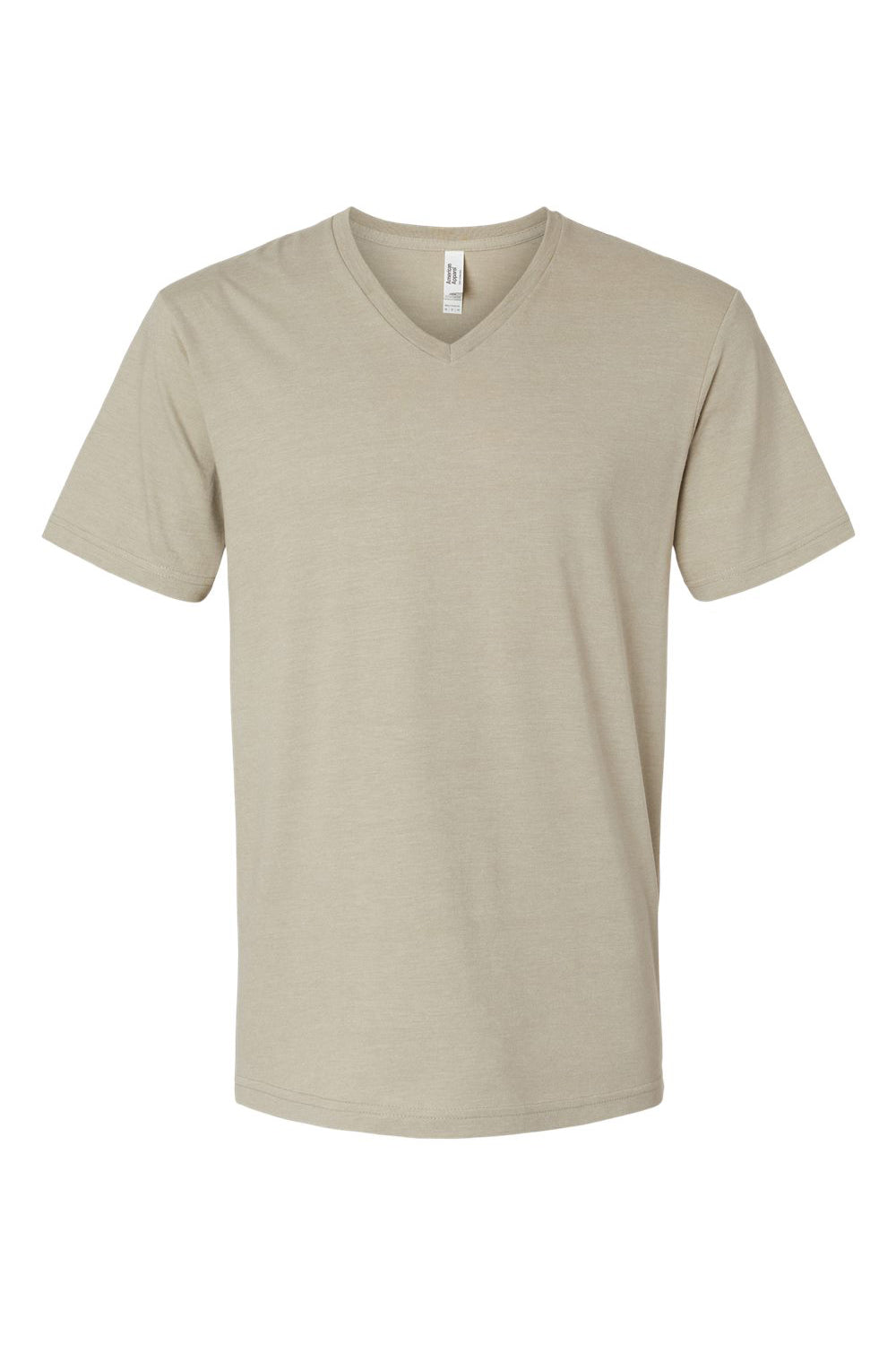 American Apparel 2006CVC Mens CVC Short Sleeve V-Neck T-Shirt Heather Khaki Brown Flat Front