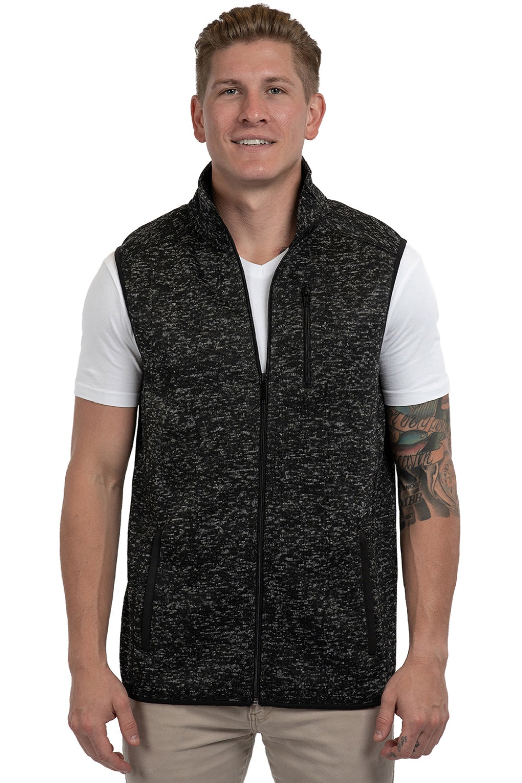 Burnside B3910 Mens Sweater Knit Full Zip Vest Heather Black Model Front