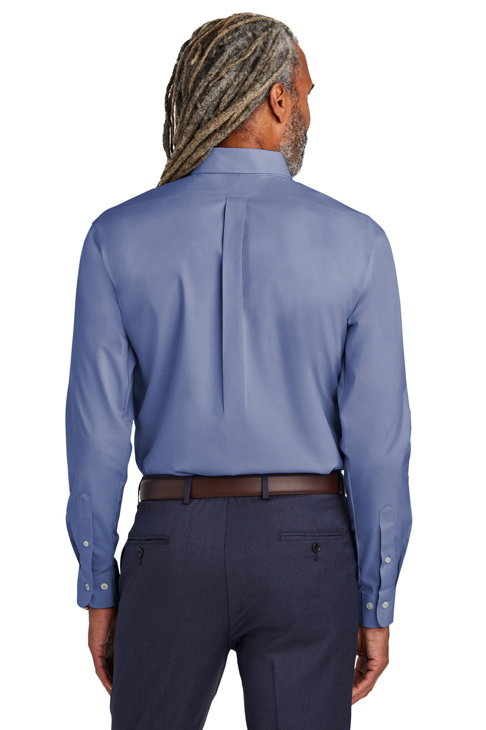Brooks Brothers Mens Wrinkle Resistant Pinpoint Long Sleeve Button Down Shirt w/ Pocket Cobalt Blue Model Back