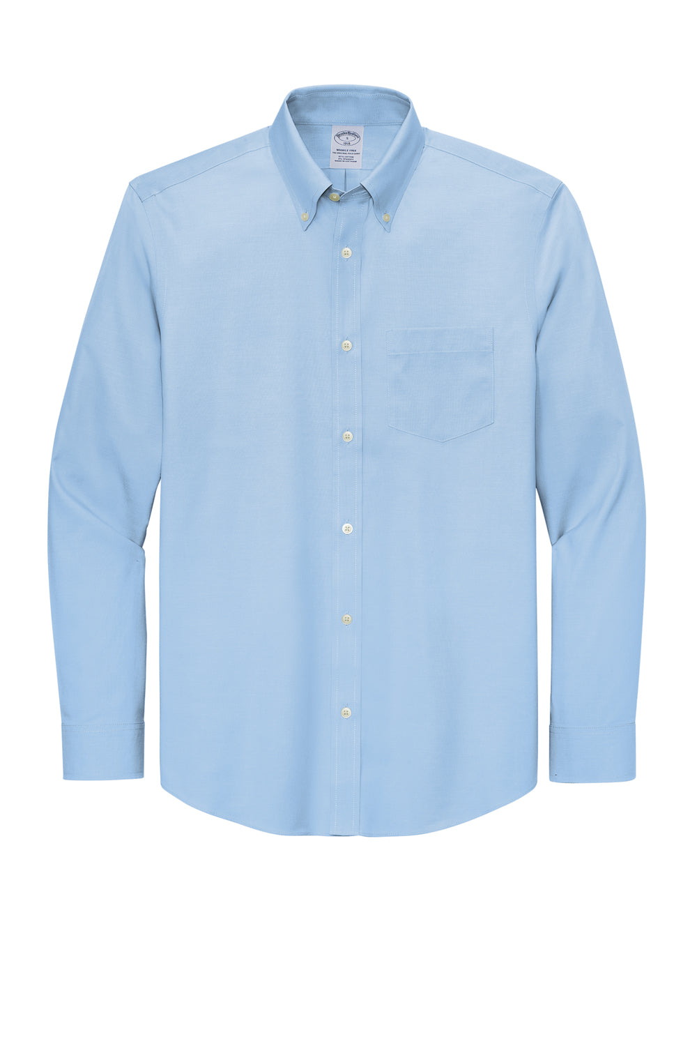 Brooks Brothers Mens Wrinkle Resistant Pinpoint Long Sleeve Button Down Shirt w/ Pocket Newport Blue Flat Front
