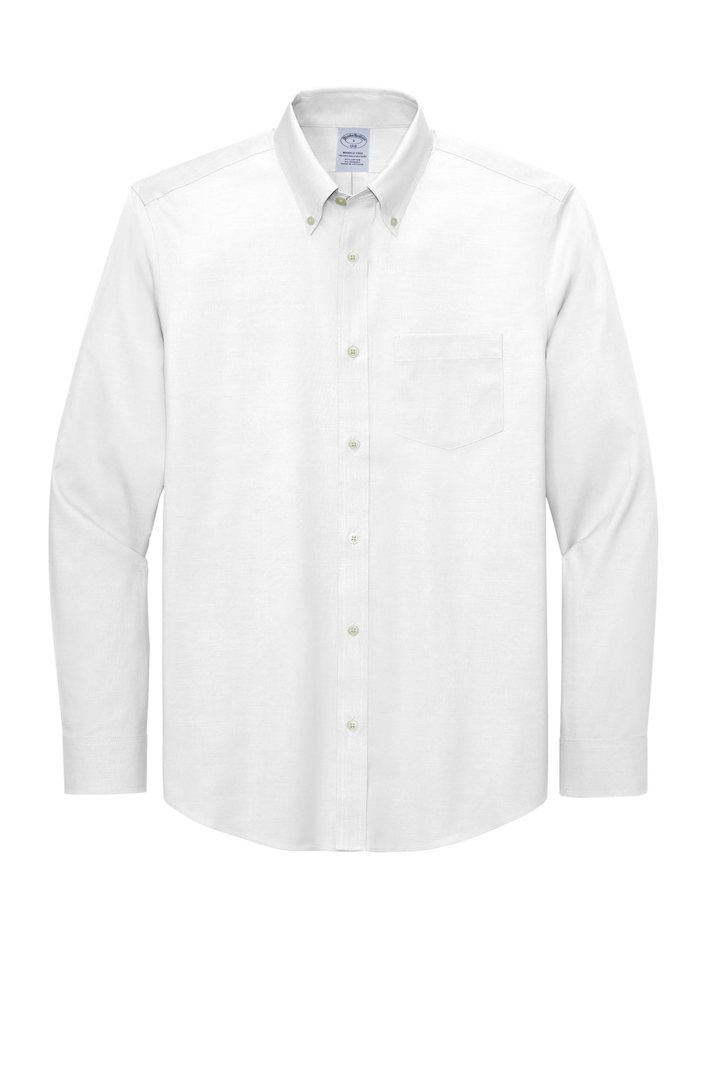 Brooks Brothers Mens Wrinkle Resistant Pinpoint Long Sleeve Button Down Shirt w/ Pocket White Flat Front