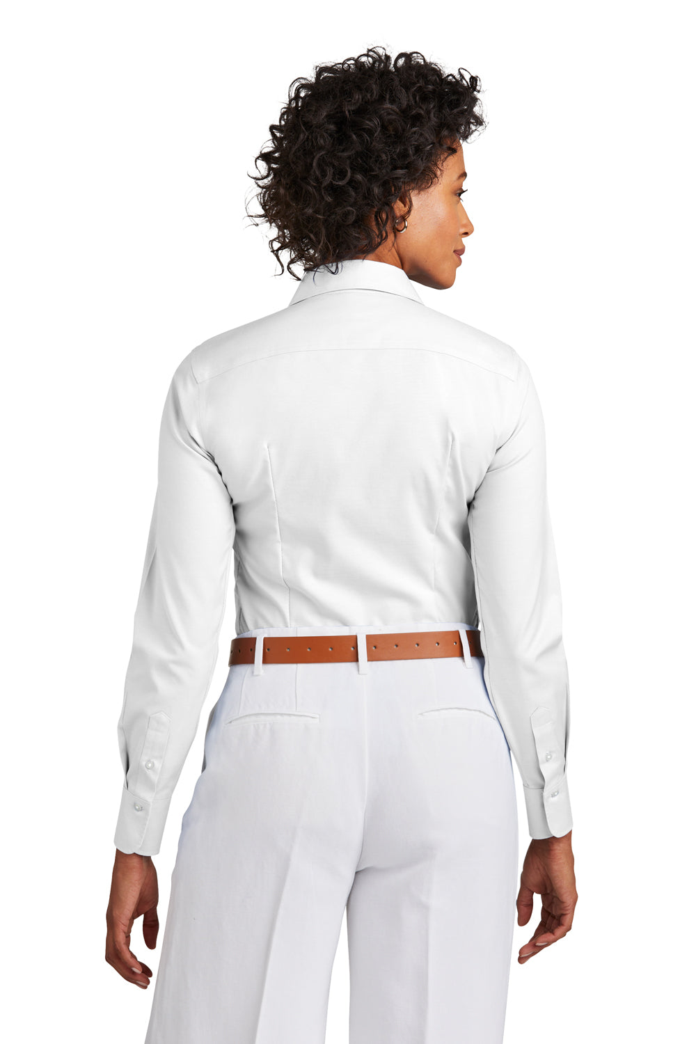 Brooks Brothers Womens Wrinkle Resistant Pinpoint Long Sleeve Button Down Shirt White Model Back
