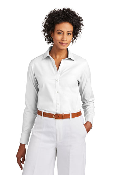 Brooks Brothers Womens Wrinkle Resistant Pinpoint Long Sleeve Button Down Shirt White Model Front