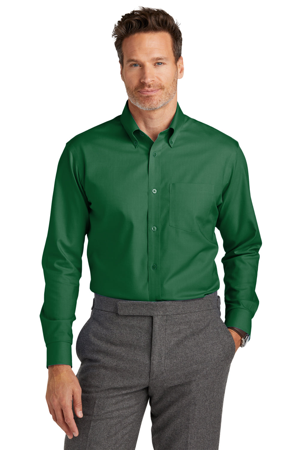 Brooks Brothers BB18002 Mens Club Green Wrinkle Resistant Nailhead Long Sleeve Button Down Shirt w/ Pocket — BigTopShirtShop.com Brooks Brothers BB18002 Mens Club Green Wrinkle Resistant Nailhead Long Sleeve Button Down Shirt w/ Pocket — BigTopShirtShop.com